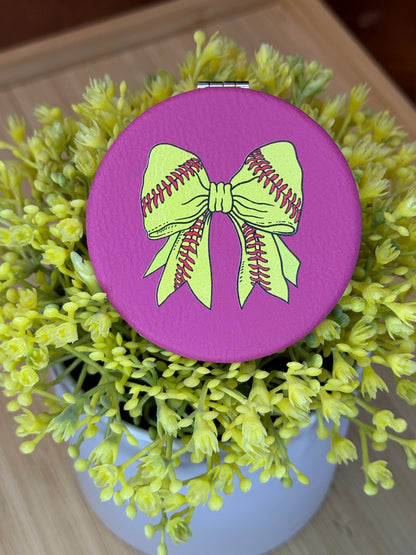UV Printed Softball Bow Compact Mirror