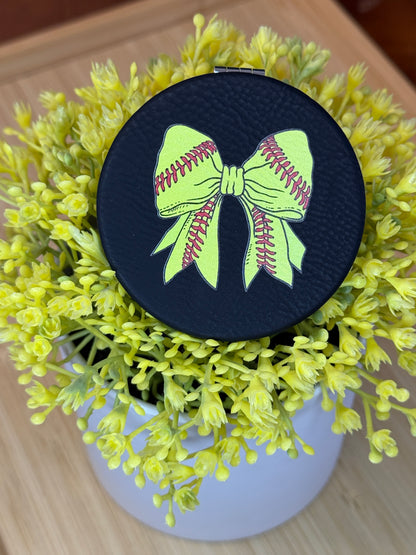 UV Printed Softball Bow Compact Mirror