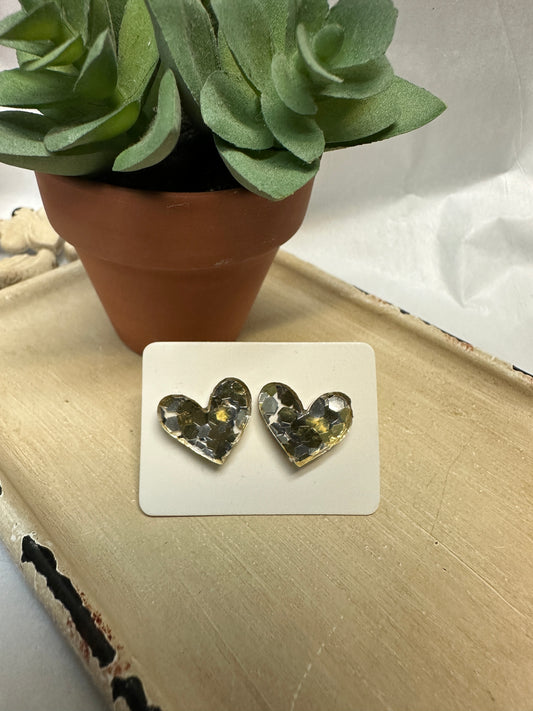 Confetti Heart Studs