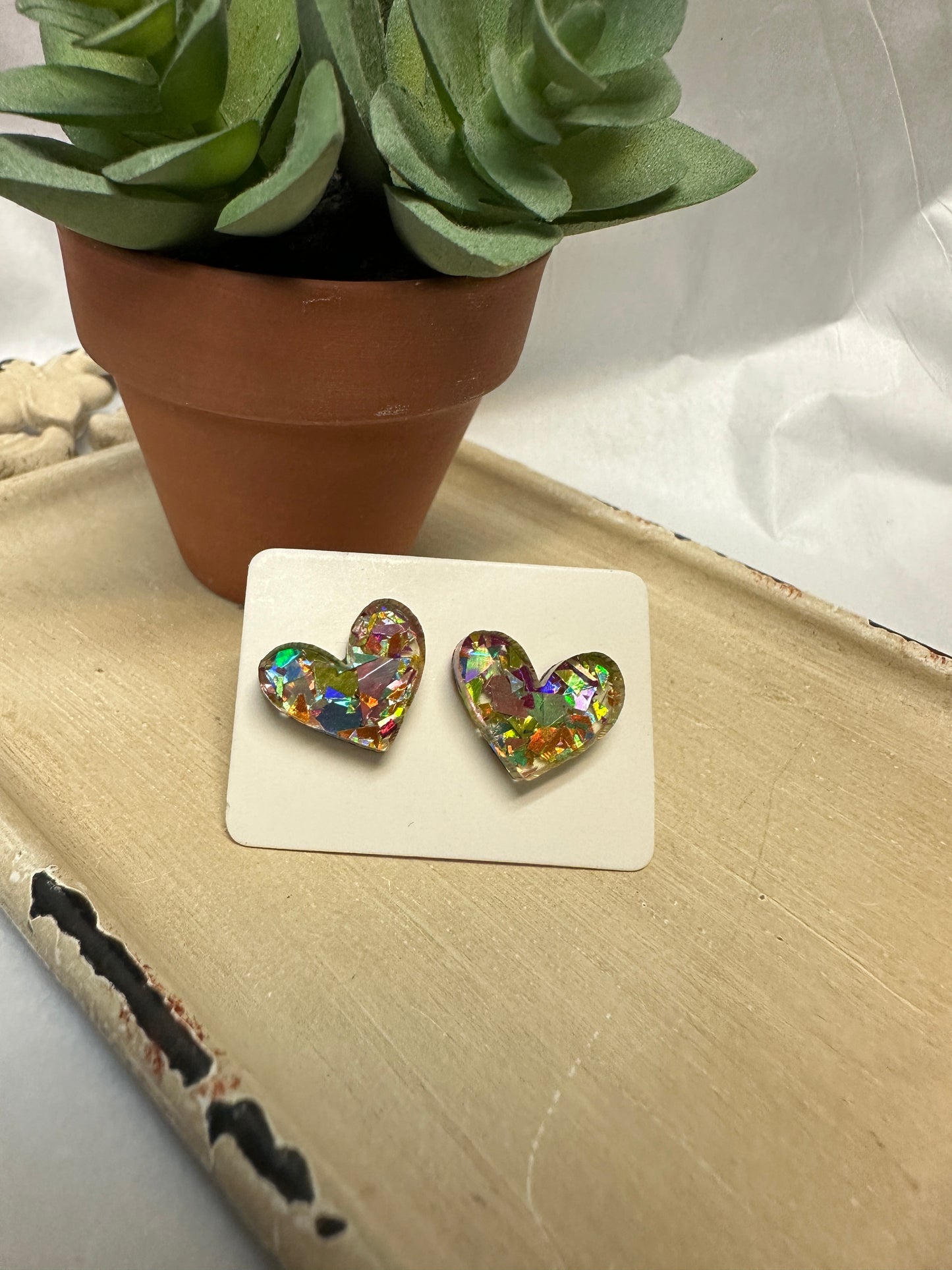 Confetti Heart Studs
