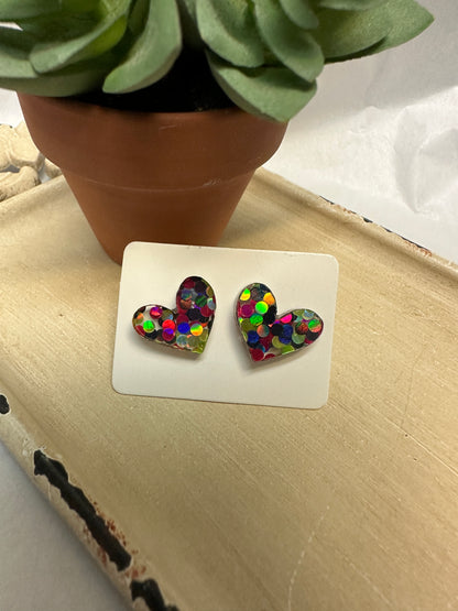 Confetti Heart Studs