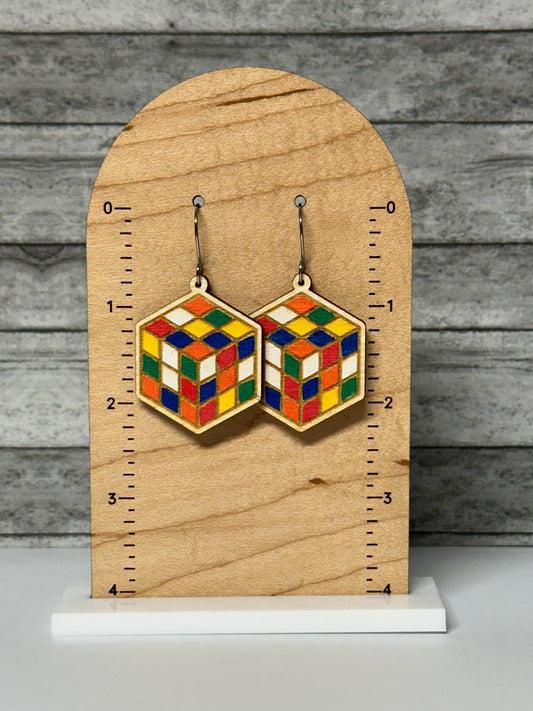 Rubik's Cube Dangle Earrings