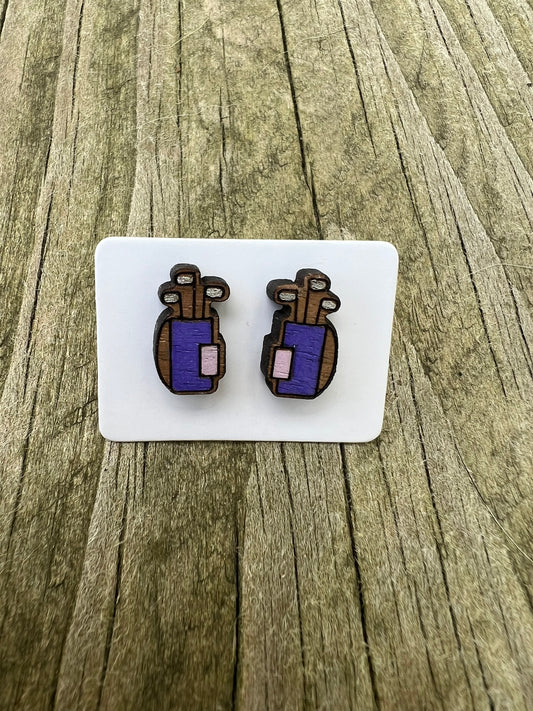 Golf Clubs Wooden Stud Earrings