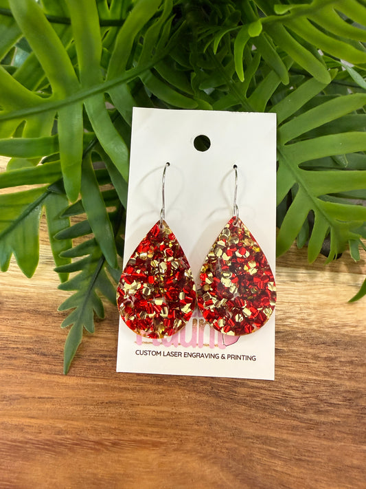 Red & Gold Glitter Teardrop Earrings