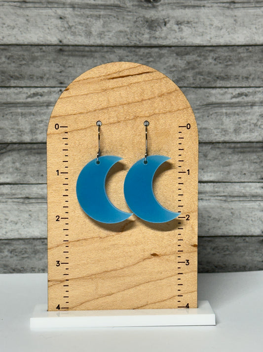 Blue Glow in the Dark Crescent Dangle Earrings