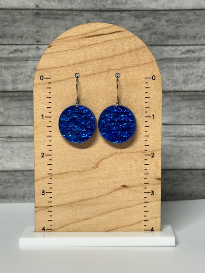 Dark Blue Sparkle Acrylic Dangle Earrings