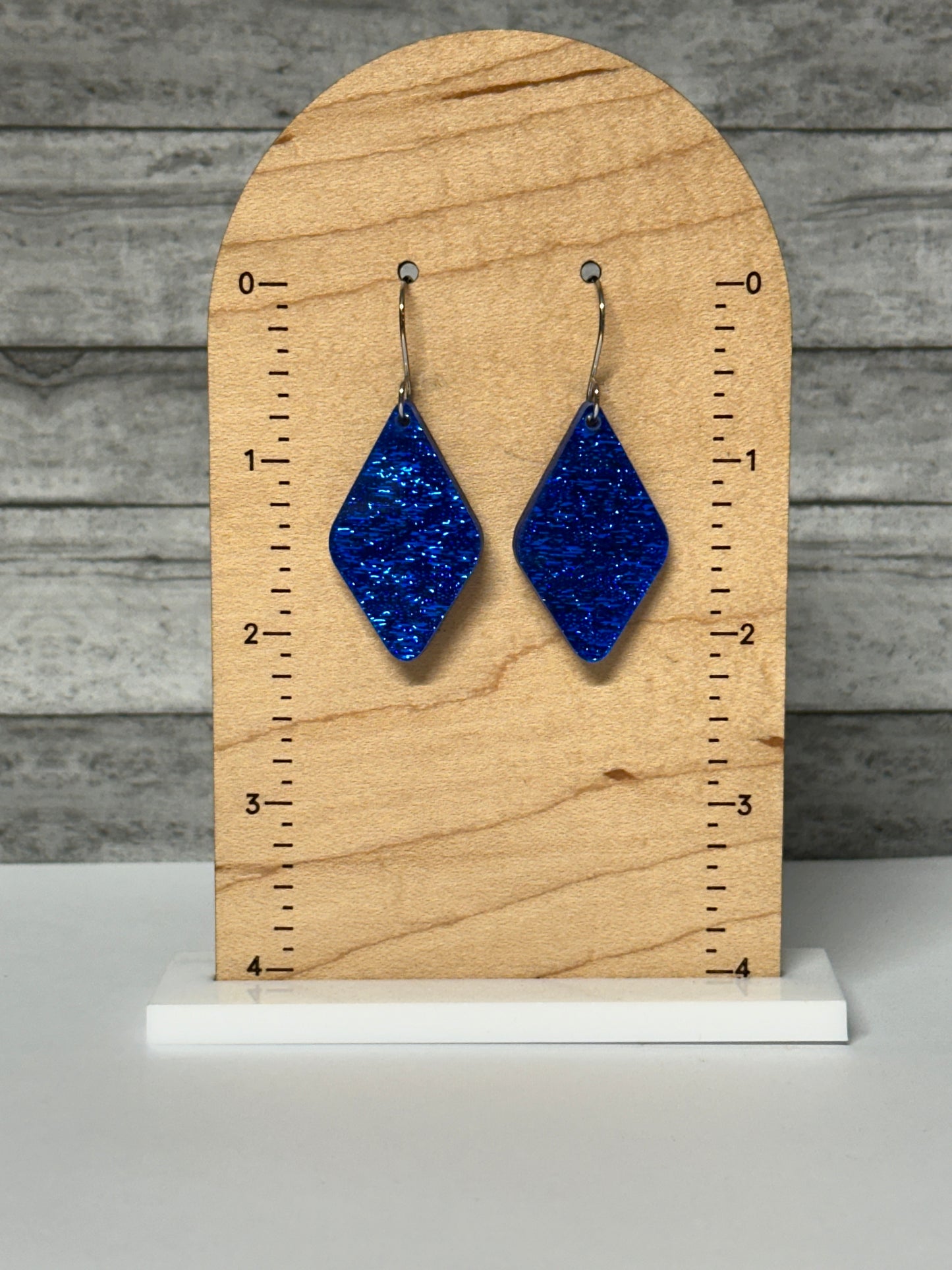 Dark Blue Sparkle Acrylic Dangle Earrings