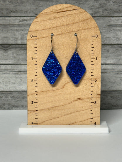 Dark Blue Sparkle Acrylic Dangle Earrings