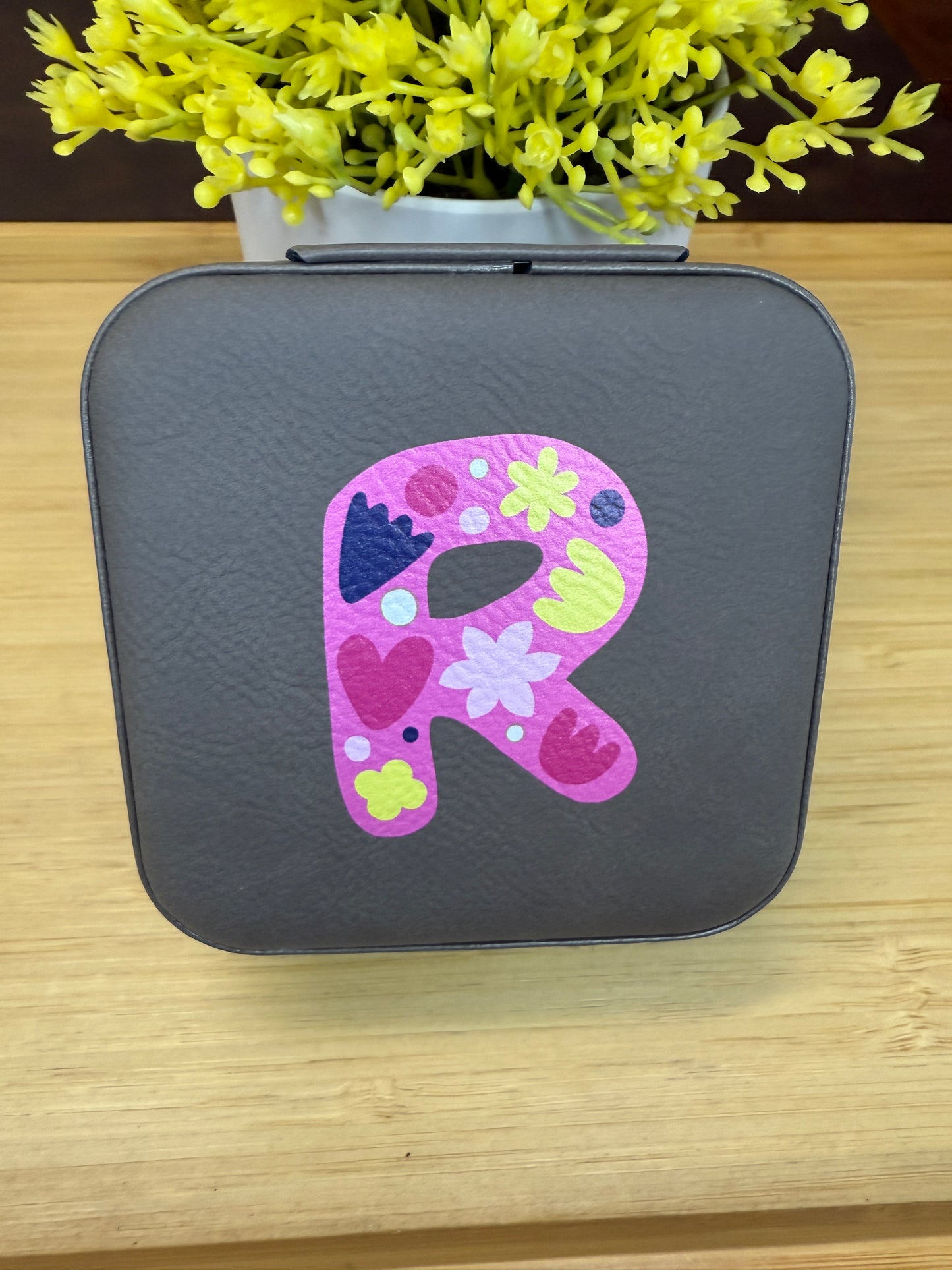 UV Printed Single-Letter Monogram Leatherette Jewelry Boxes