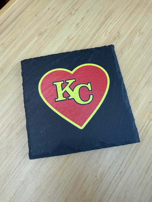 UV Printed Red KC Heart Slate Coaster