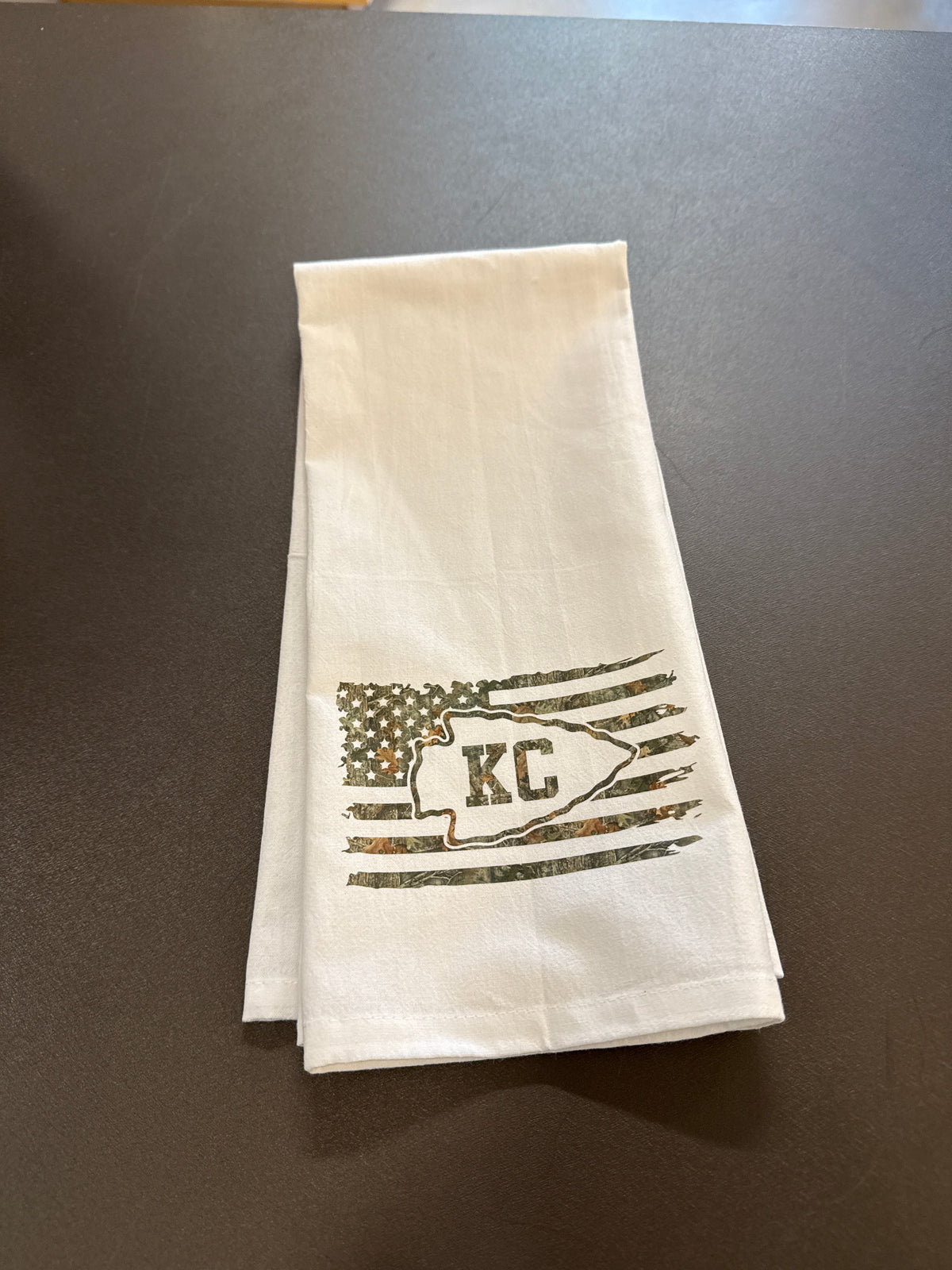 Camo KC Flag Tea Towel | KC Gift | Kansas City Hunting Gift