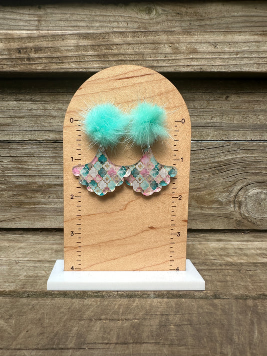 Verity Puffball Distressed Western Quatrefoil Acrylic Dangle Earrings