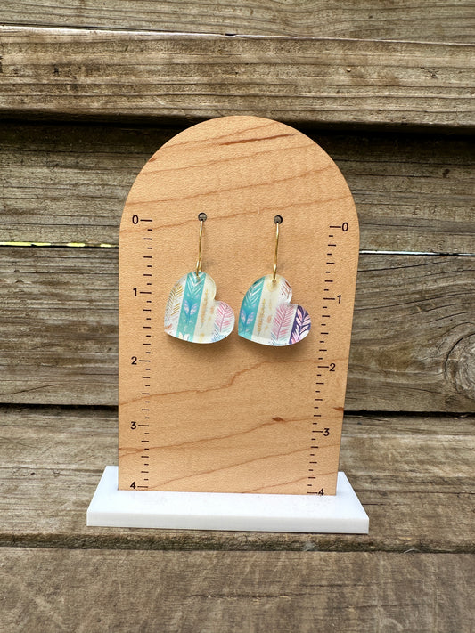 Angled Heart Pastel Boho Stripes Acrylic Dangle Earrings