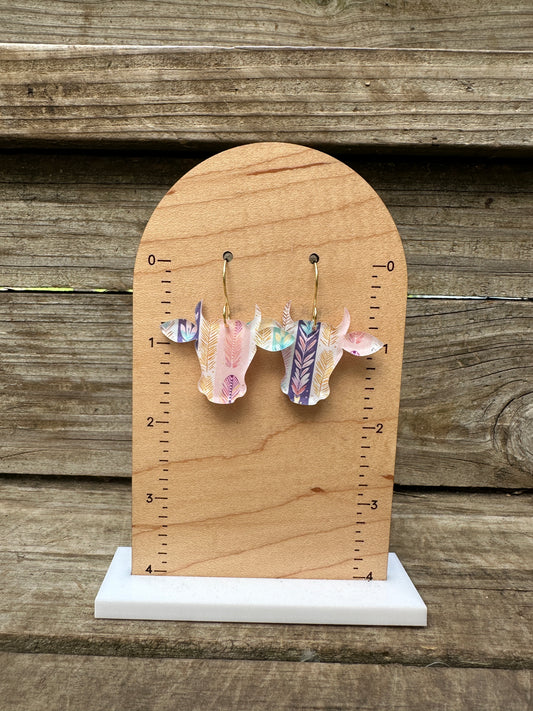 Cow Pastel Boho Stripes Acrylic Dangle Earrings