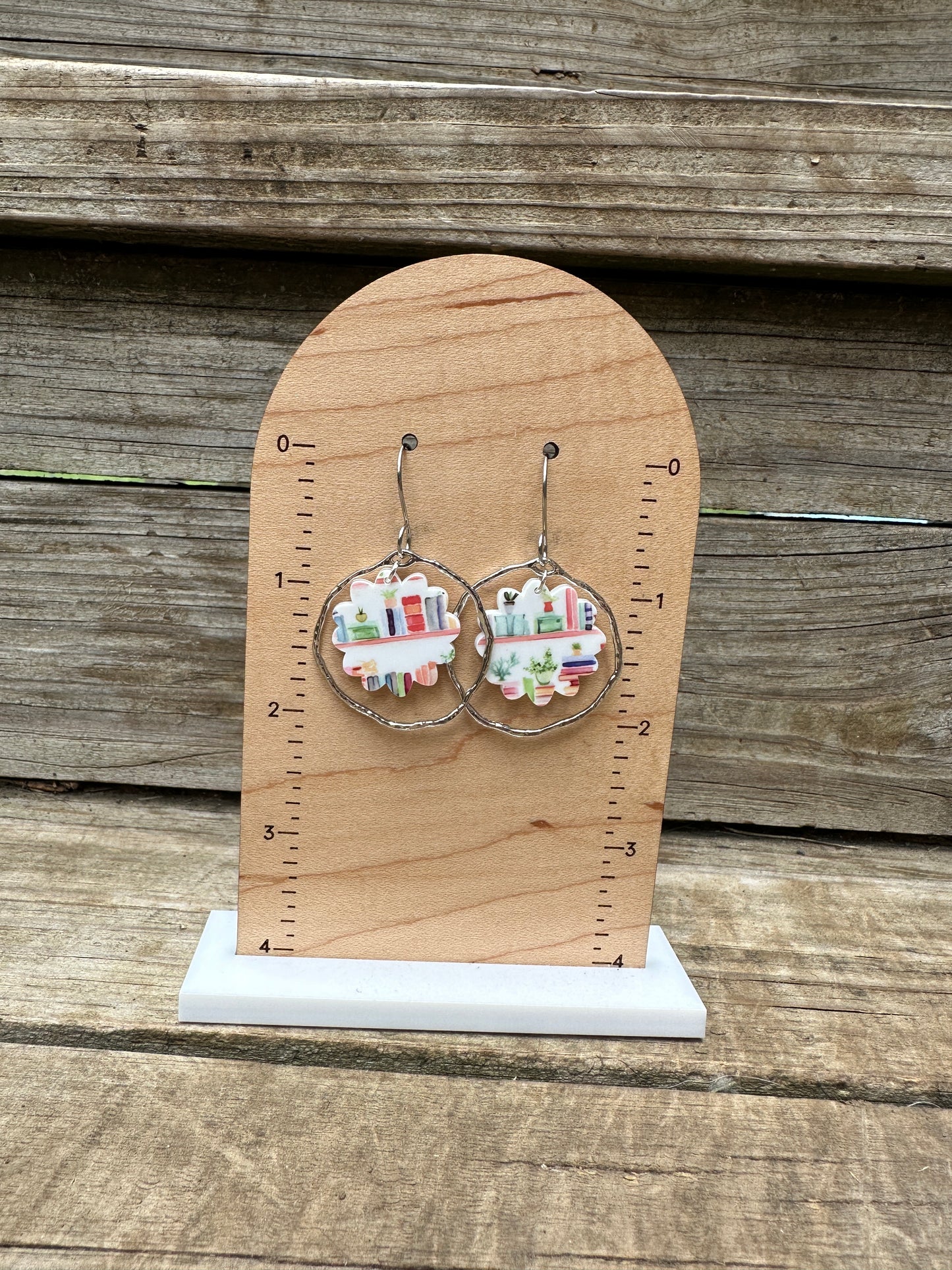 Metal Hoops Aesthetic Bookshelf Acrylic Dangle Earrings