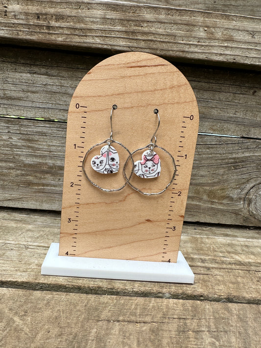 Metal Hoops Fancy Feline Acrylic Dangle Earrings