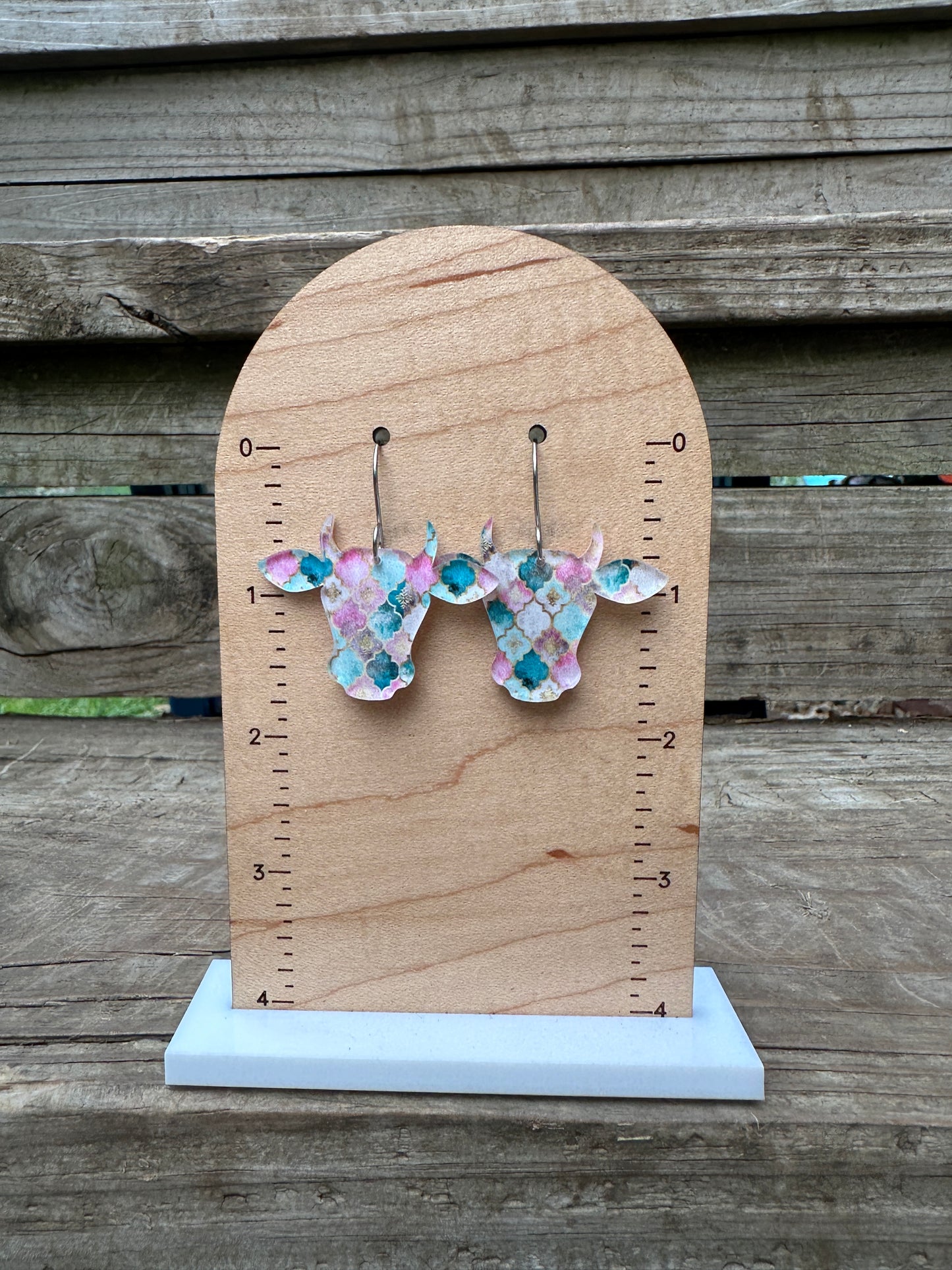 Cow Pastel Scales Acrylic Dangle Earrings