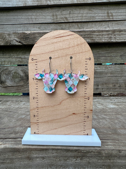 Cow Pastel Scales Acrylic Dangle Earrings