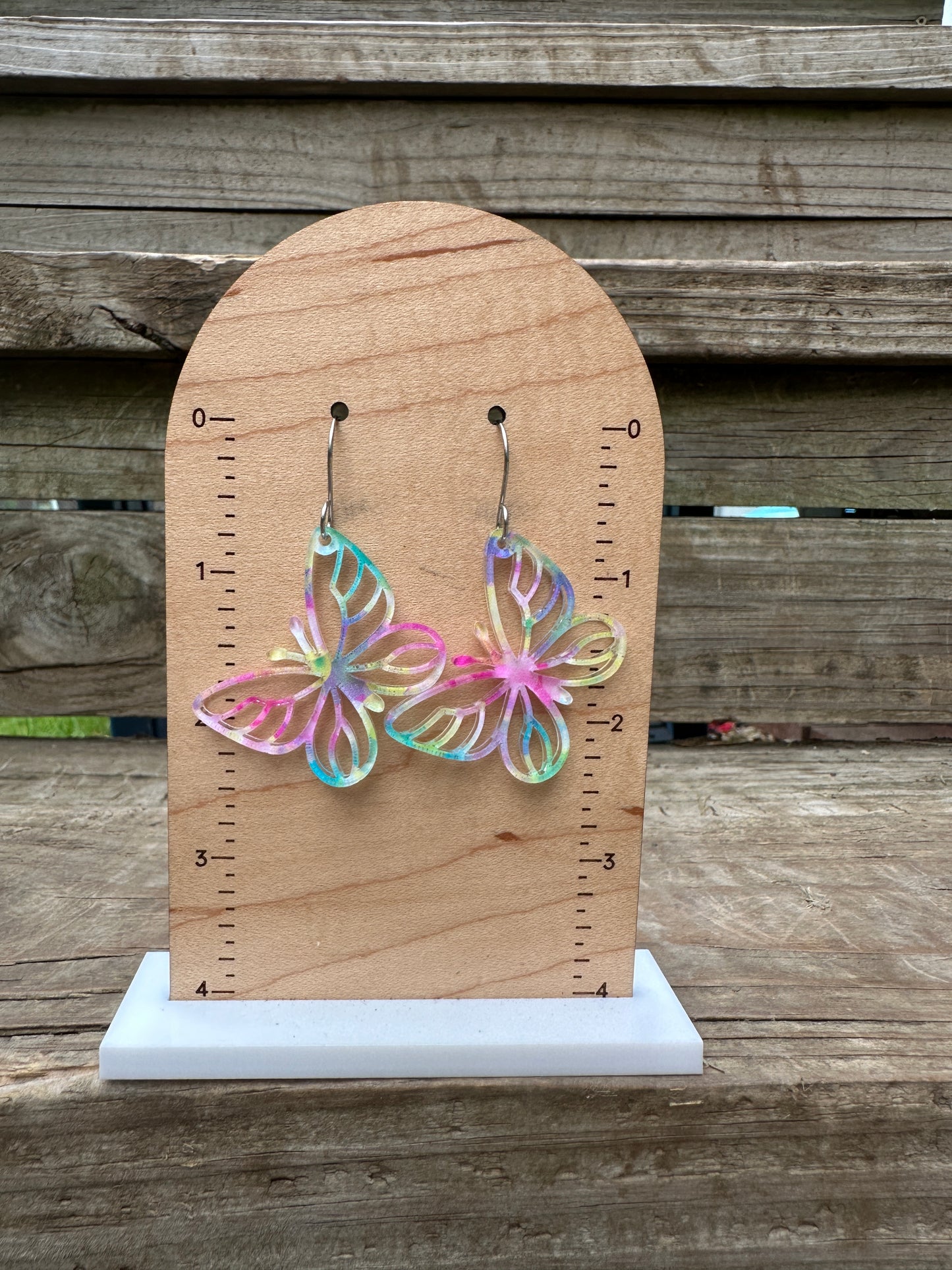 Rainbow Angled Butterflies Acrylic Dangle Earrings
