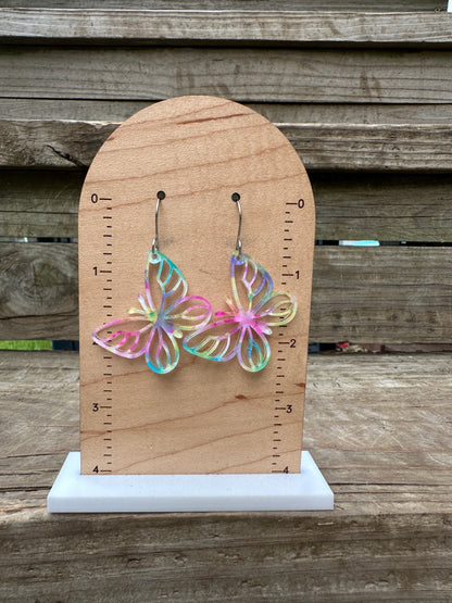 Rainbow Angled Butterflies Acrylic Dangle Earrings