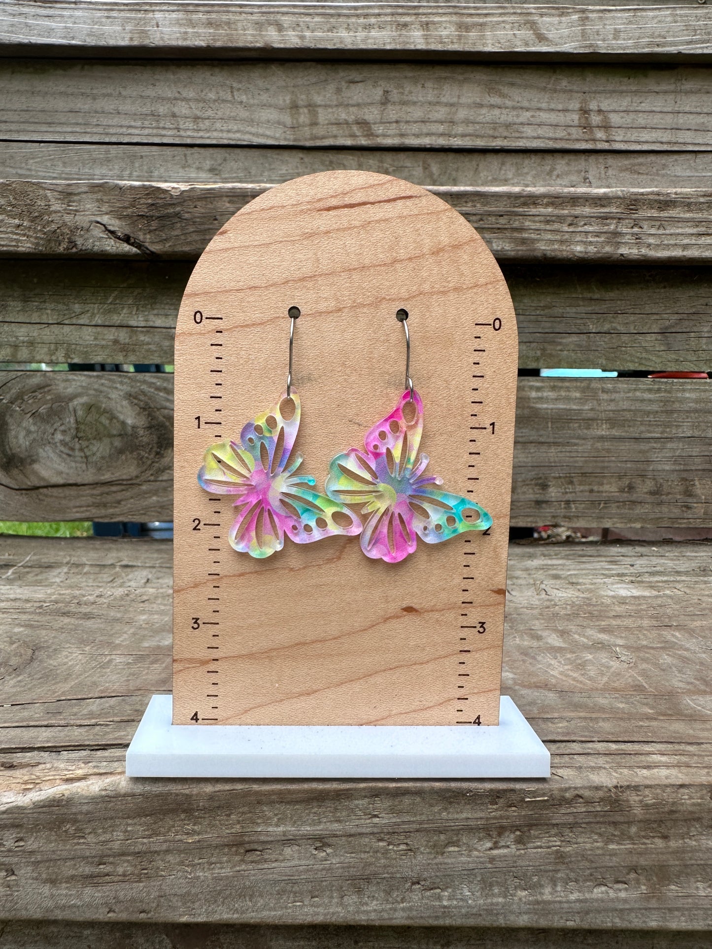 Rainbow Angled Butterflies Acrylic Dangle Earrings