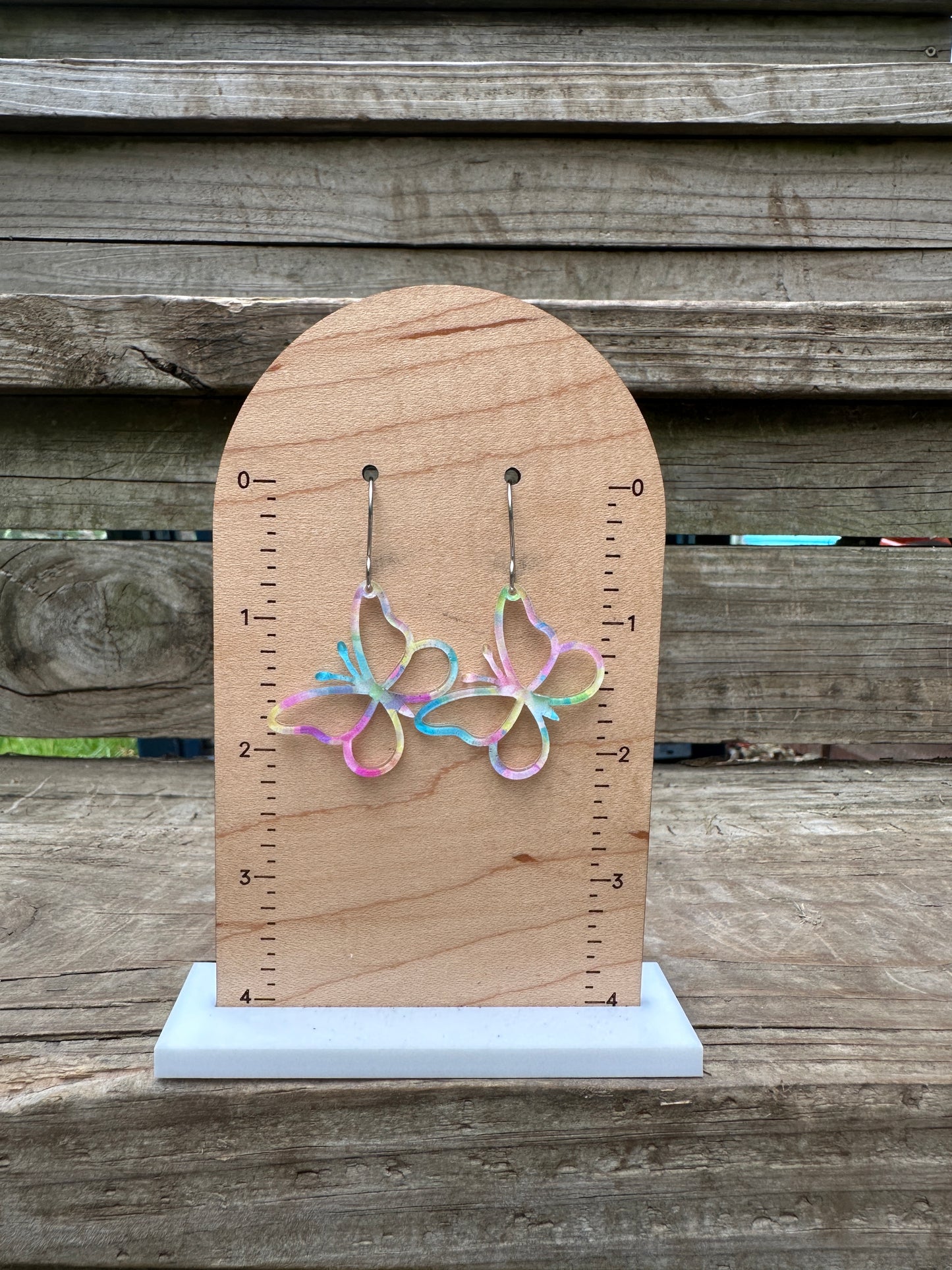 Rainbow Angled Butterflies Acrylic Dangle Earrings