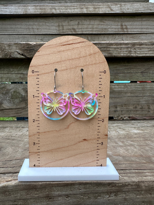 Rainbow Butterflies Acrylic Dangle Hoop Earrings