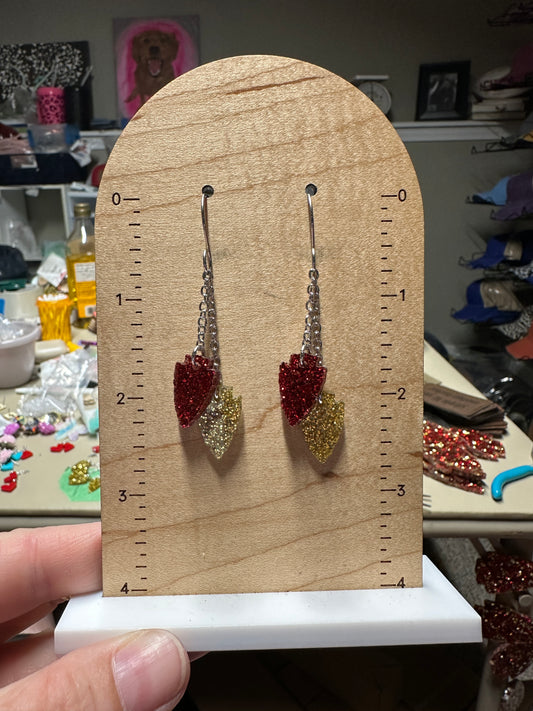 Chiefs Red and Gold Glitter Chain Acrylic Dangle Earrings