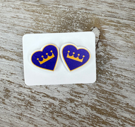 UV Printed KC Royals Heart Acrylic Stud Earrings
