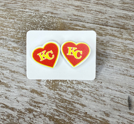 UV Printed KC Chiefs Heart Acrylic Stud Earrings