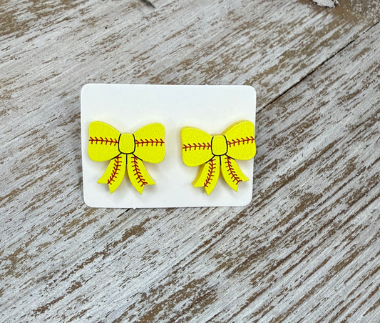 UV Printed Softball Bows Acrylic Stud Earrings
