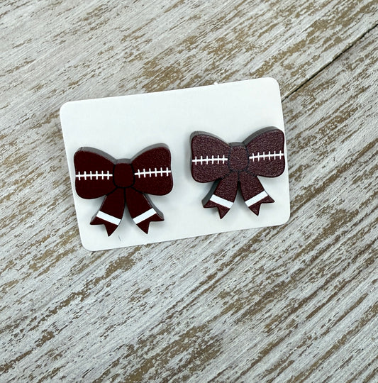 UV Printed Football Bows Acrylic Stud Earrings