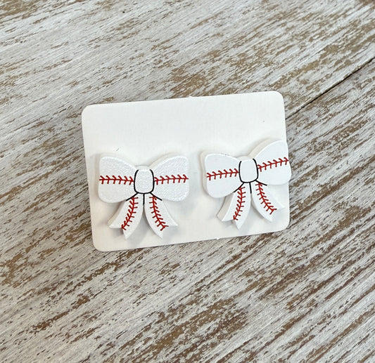UV Printed Baseball Bows Acrylic Stud Earrings