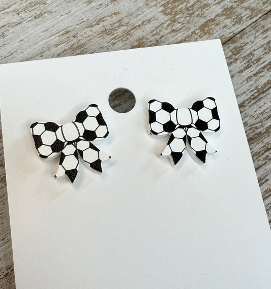 UV Printed Soccer Bows Acrylic Stud Earrings