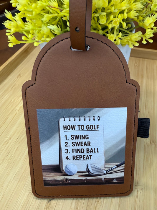 UV Printed How to Golf Leatherette Golf Bag Tag