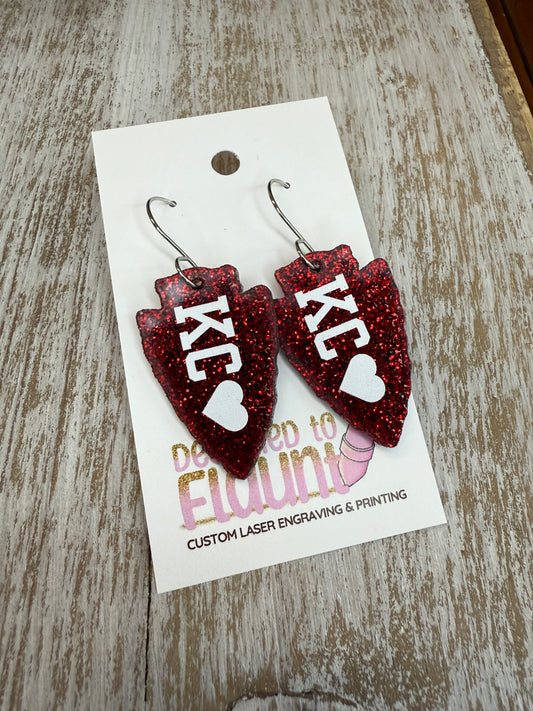 UV Printed KC Heart Acrylic Dangle Earrrings