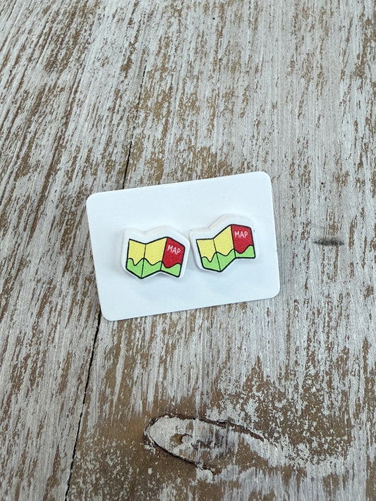 UV Printed Maps Acrylic Stud Earrings