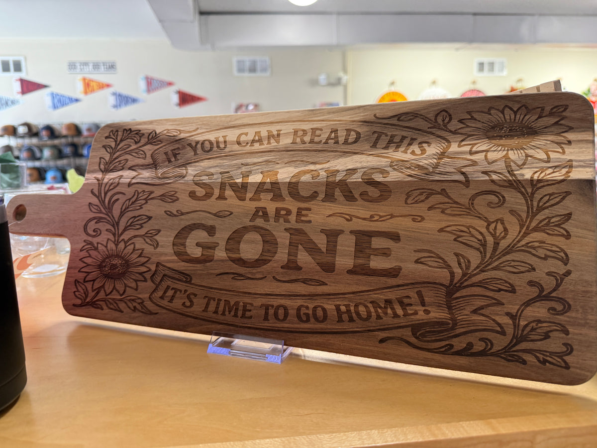 Engraved Snacks are Gone Cutting Board