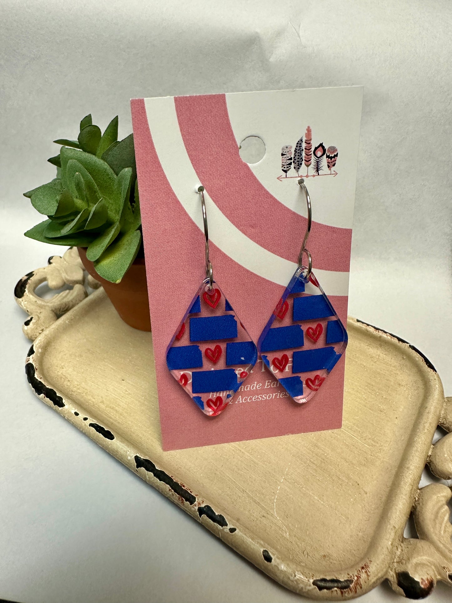 State of Kansas Heart Acrylic Dangle Earrings