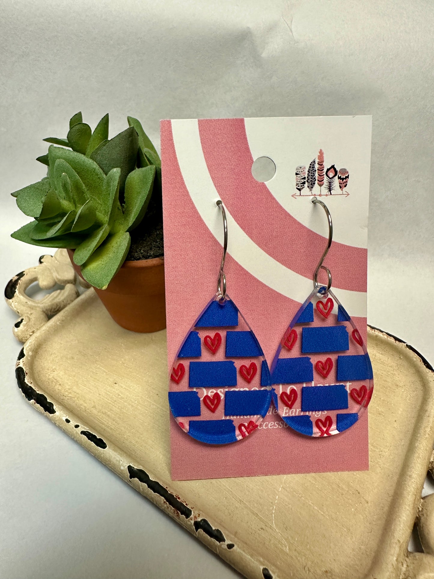 State of Kansas Heart Acrylic Dangle Earrings