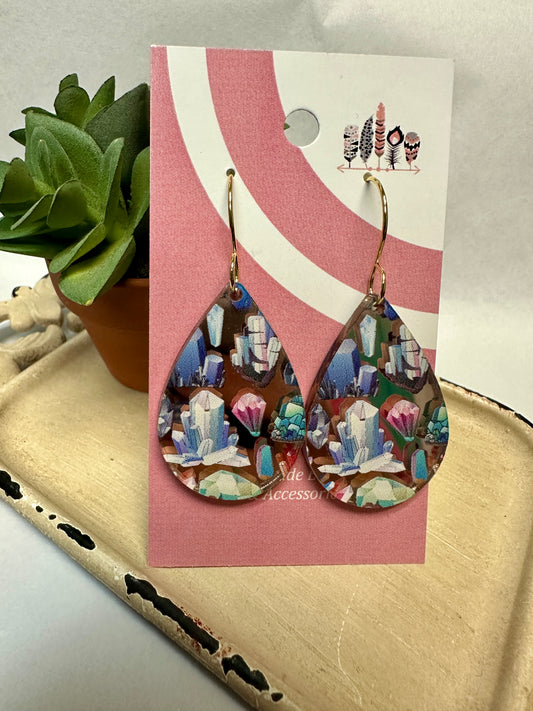 Classic Scattered Crystals Rose Gold Mirror Acrylic Dangle Earrings