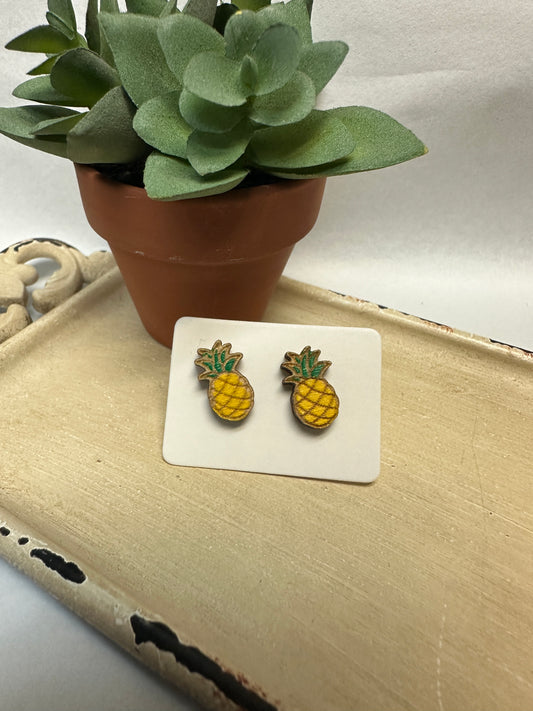 Pineapple Wooden Stud Earrings
