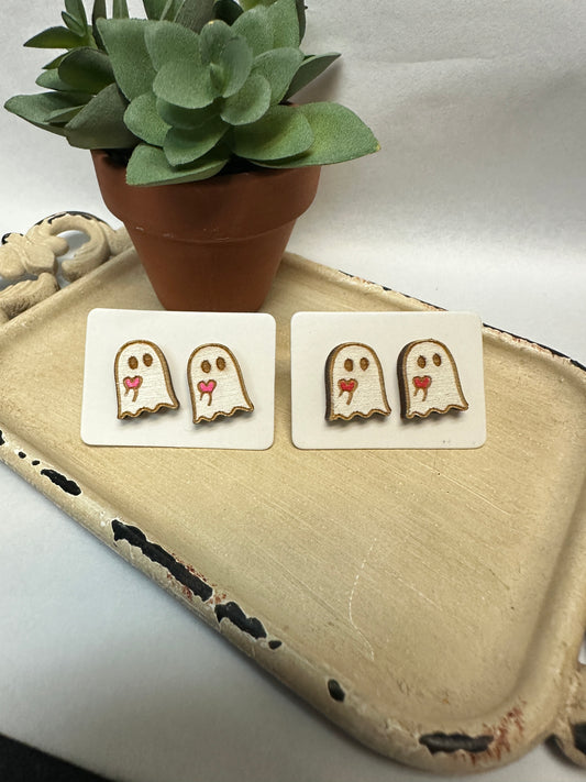 Lover Ghost Wooden Stud Earrings