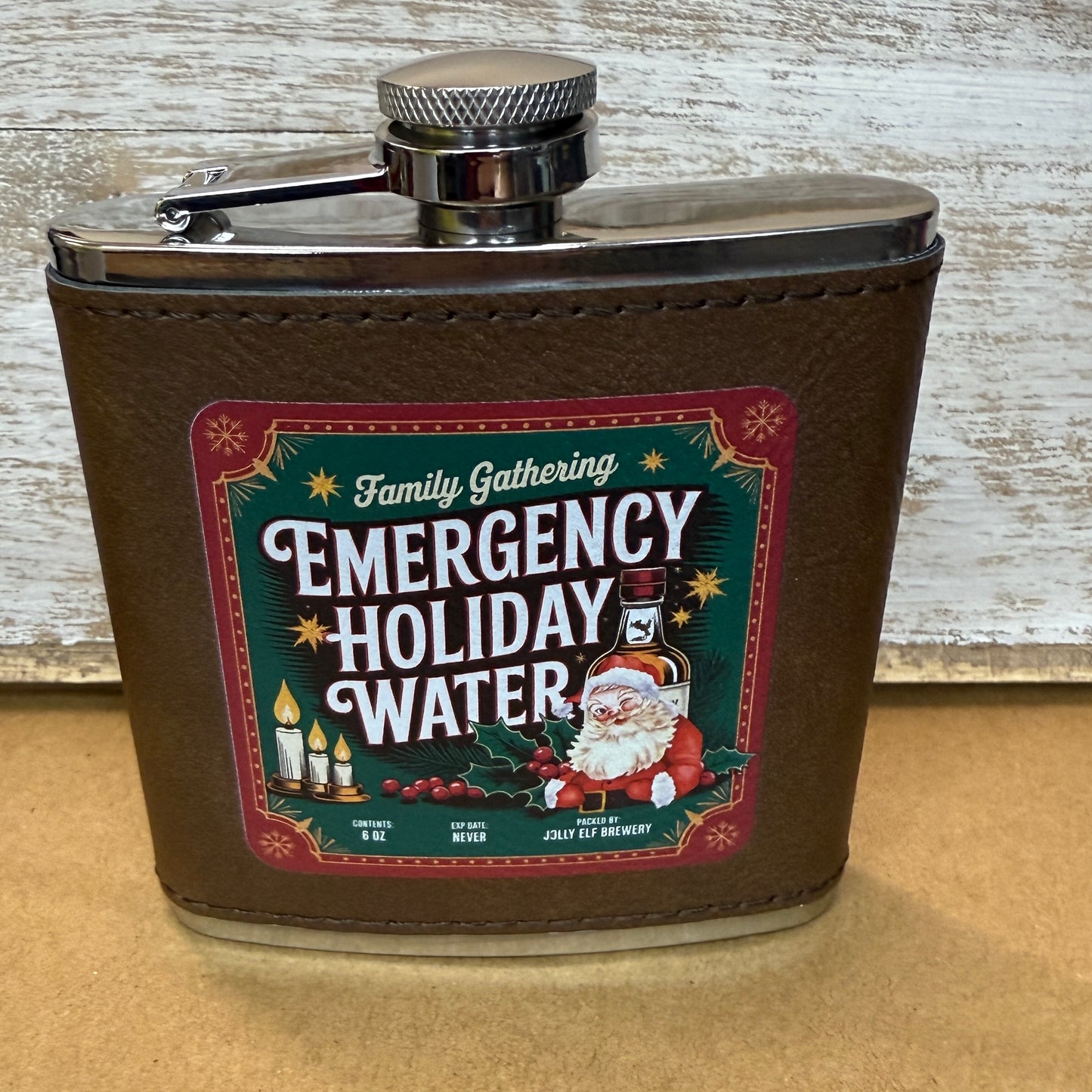 UV Printed Emergency Holiday Water 6 oz Flask
