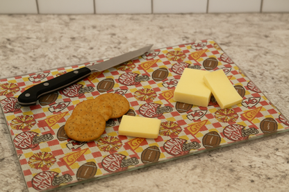 Sublimated Chiefs Scatter Print Tempered Glass Cutting Board