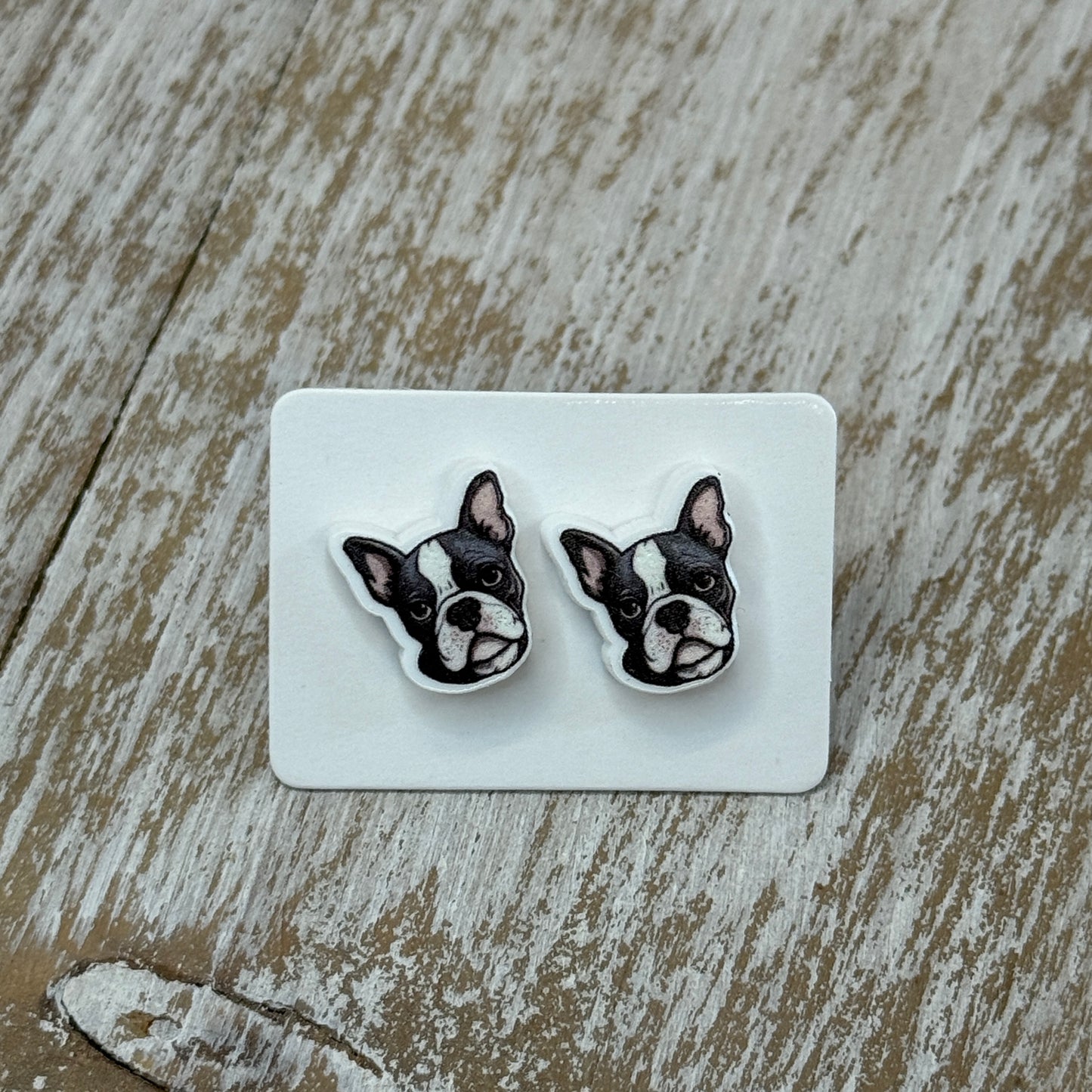UV Printed Bossy Bostons Acrylic Stud Earrings