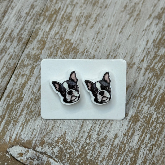 UV Printed Bossy Bostons Acrylic Stud Earrings