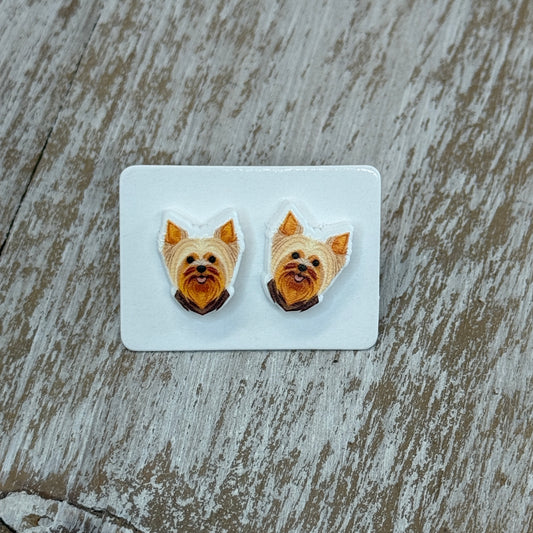 UV Printed Yippie Yorkies Acrylic Stud Earrings