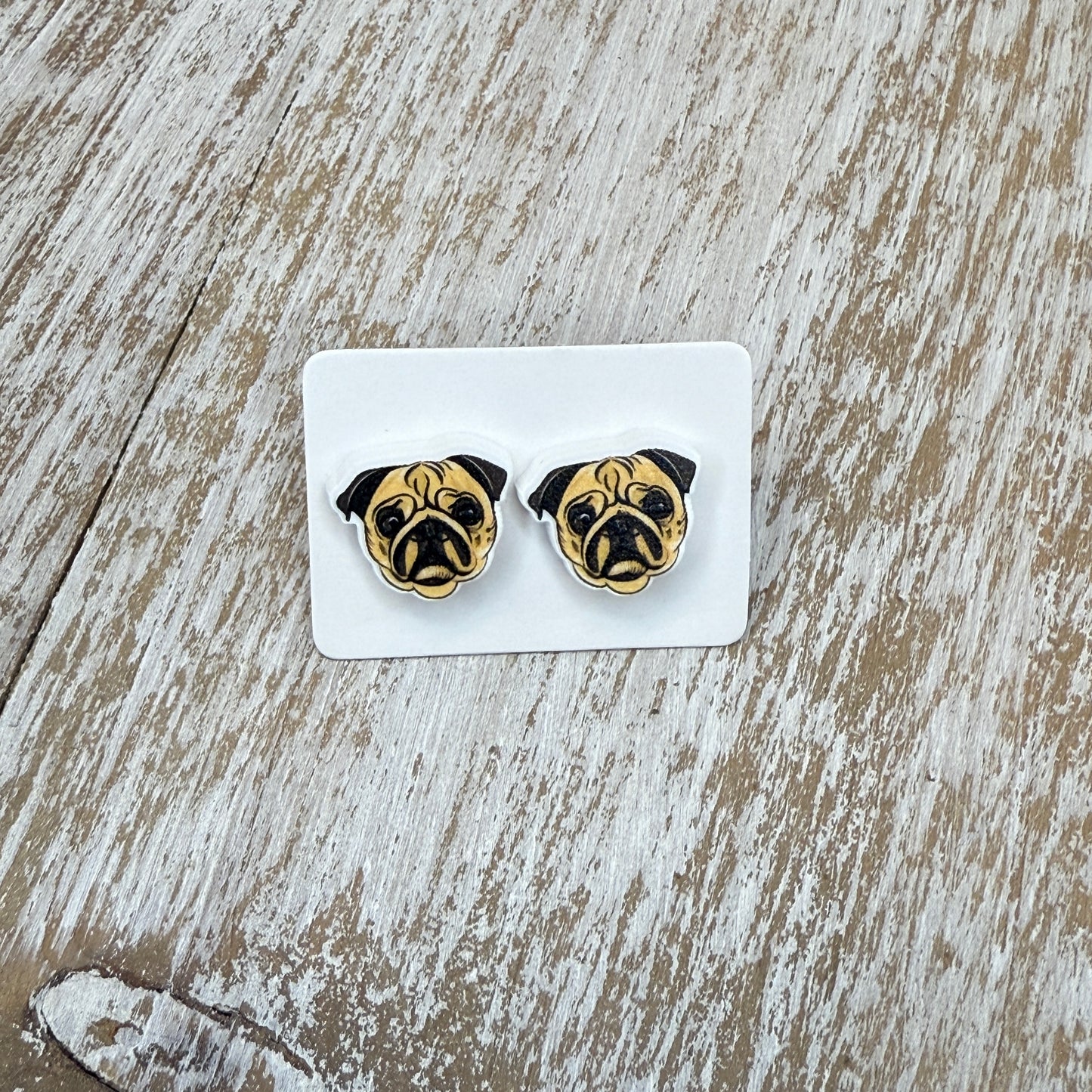 UV Printed Snuggle Pugs Acrylic Stud Earrings