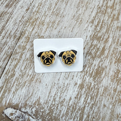 UV Printed Snuggle Pugs Acrylic Stud Earrings